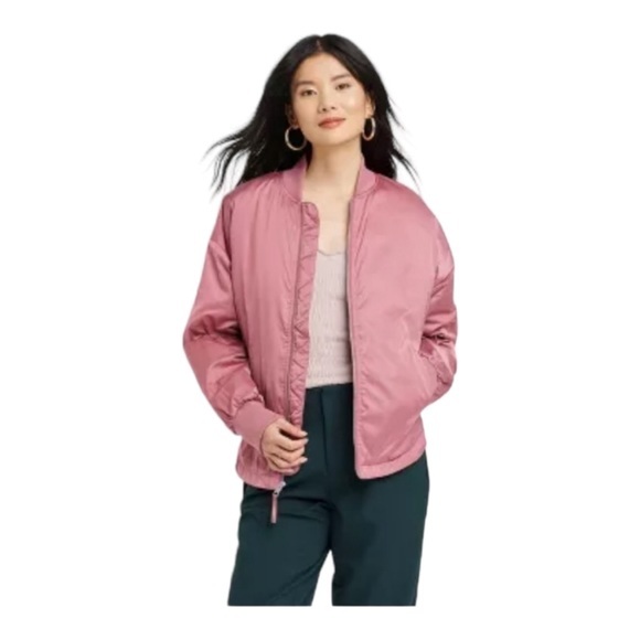 a new day Jackets & Blazers - NWT Women's Berry Pink Bomber Jacket Water‎ Resistant cute detail in back Sz L